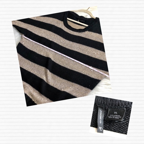 -Tan & Black Striped Knit Sparkle Sweater - Picture 11 of 12